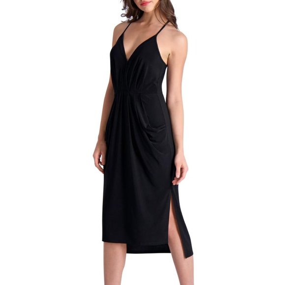 BCBGeneration Della Women’s Sleeveless Draped Midi Dress with Front Pockets - Picture 2 of 8